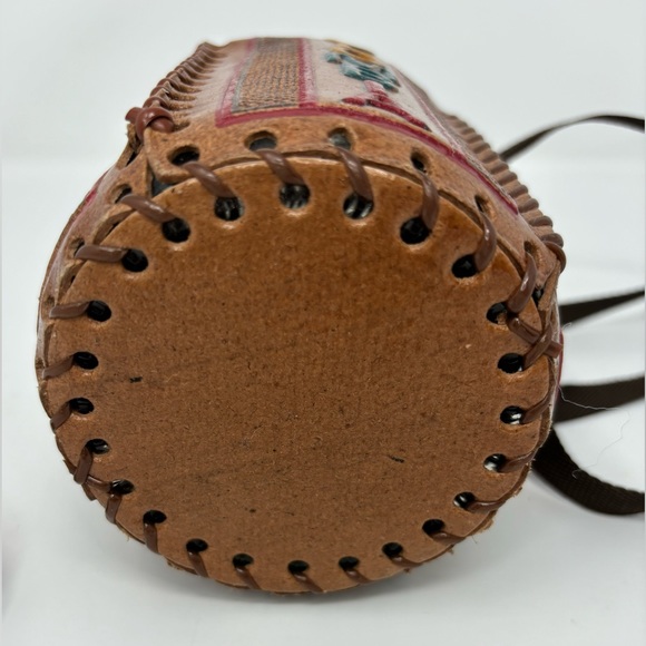 Vintage Columbia Decanter Leather Hand Tooled Empty Bottle Flask With Cap Strap - Picture 7 of 16
